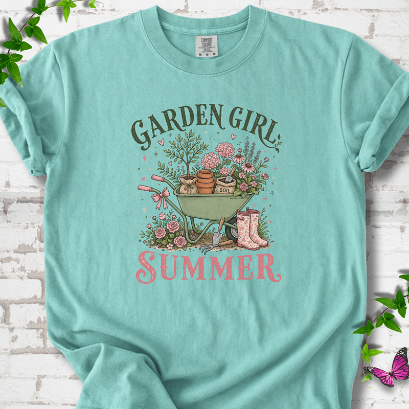 Garden Girl Summer Wheelbarrow T-Shirt