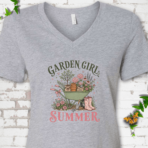 Garden Girl Summer Wheelbarrow V-Neck T-Shirt
