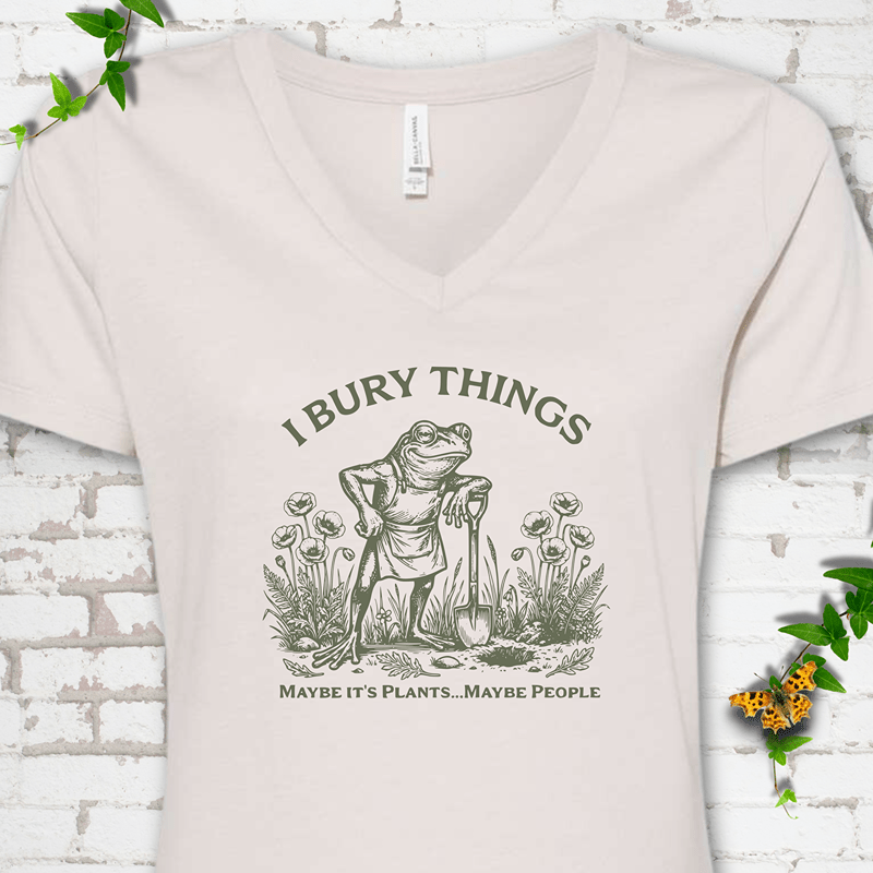 I Bury Things Frog V-Neck T-Shirt