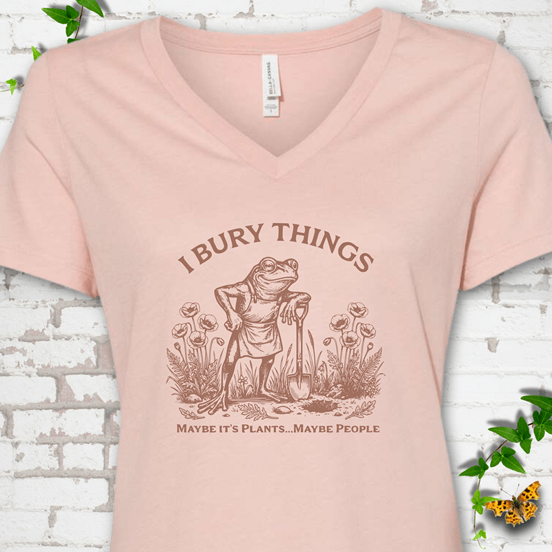 I Bury Things Frog V-Neck T-Shirt