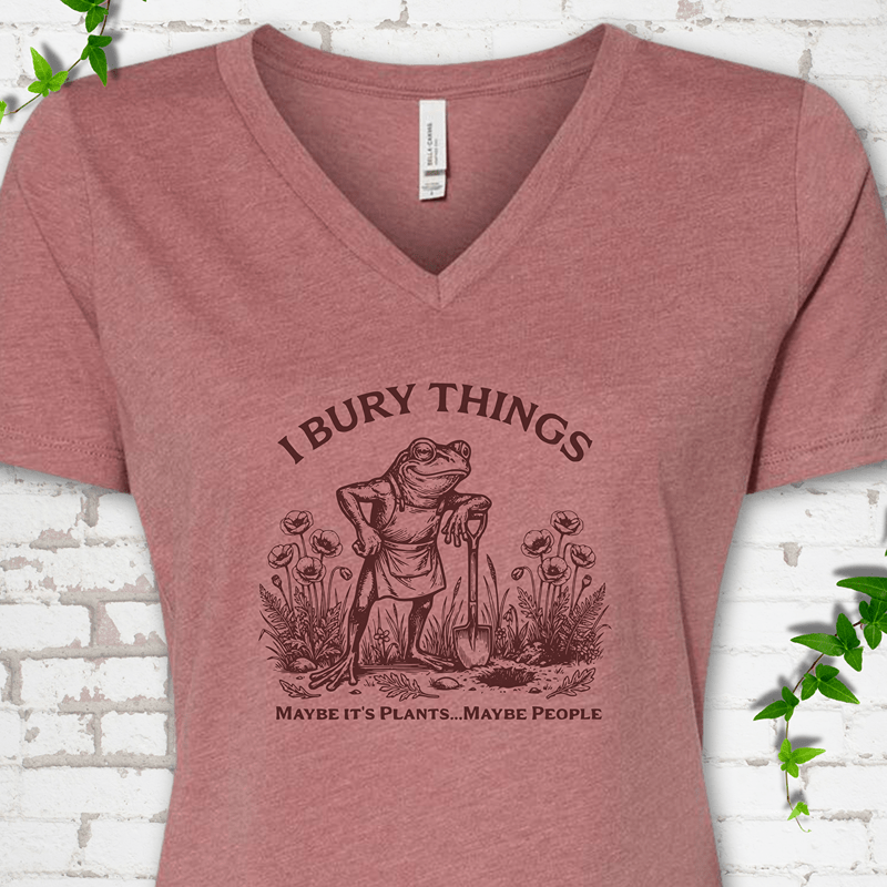 I Bury Things Frog V-Neck T-Shirt