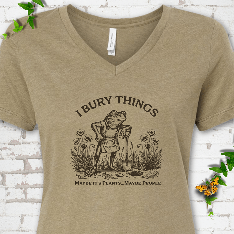 I Bury Things Frog V-Neck T-Shirt