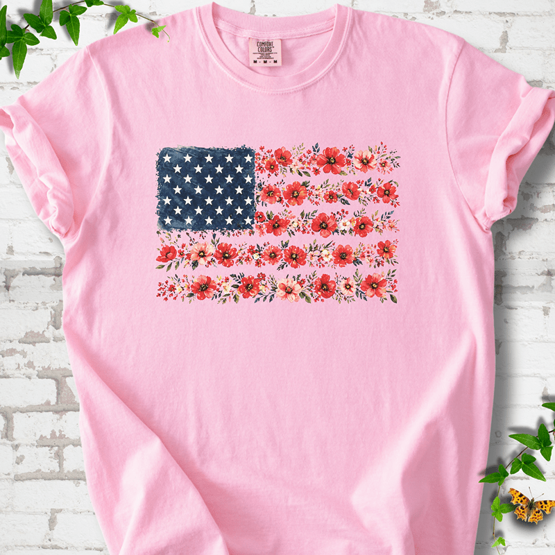 Patriotic Floral Flag T-Shirt