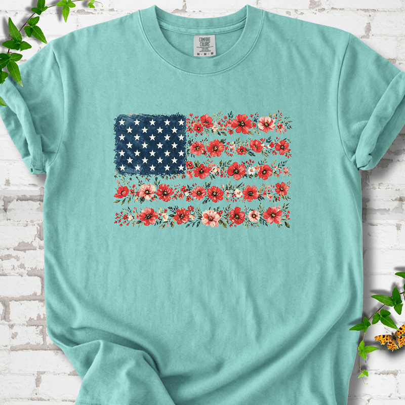 Patriotic Floral Flag T-Shirt