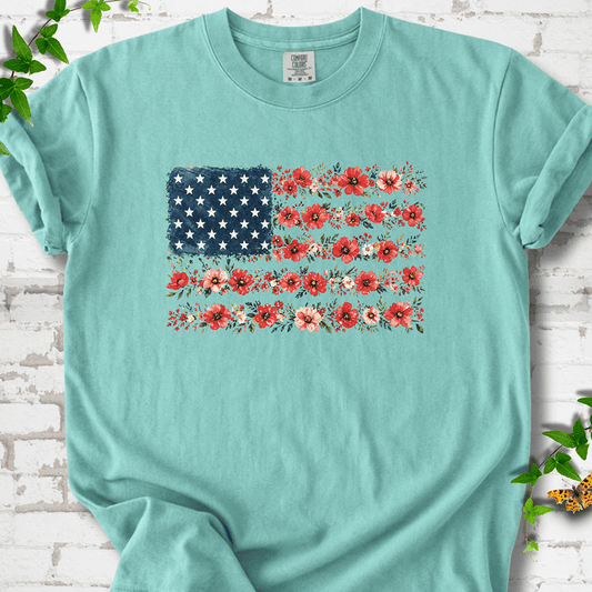 Patriotic Floral Flag T-Shirt