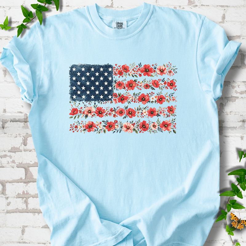 Patriotic Floral Flag T-Shirt