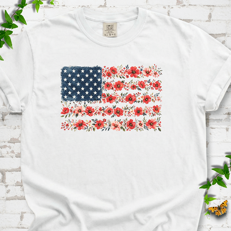 Patriotic Floral Flag T-Shirt