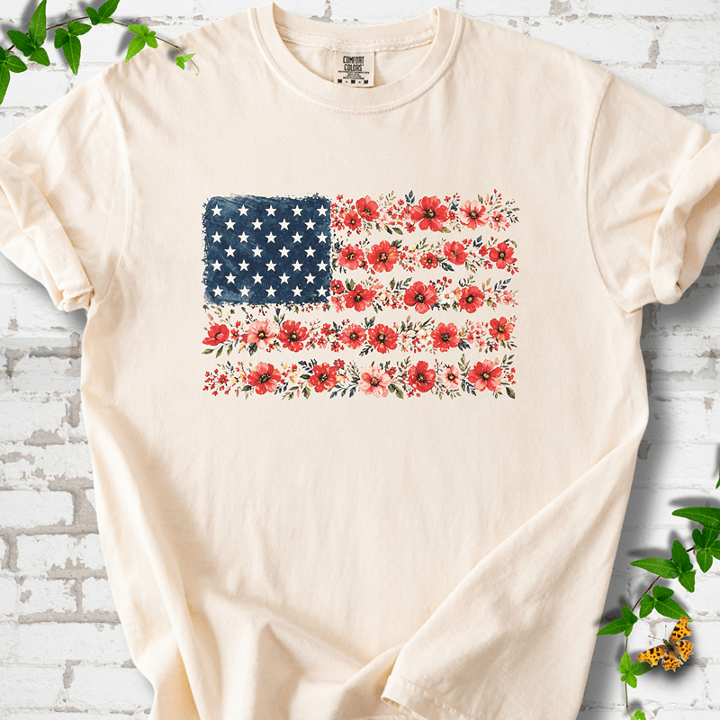 Patriotic Floral Flag T-Shirt