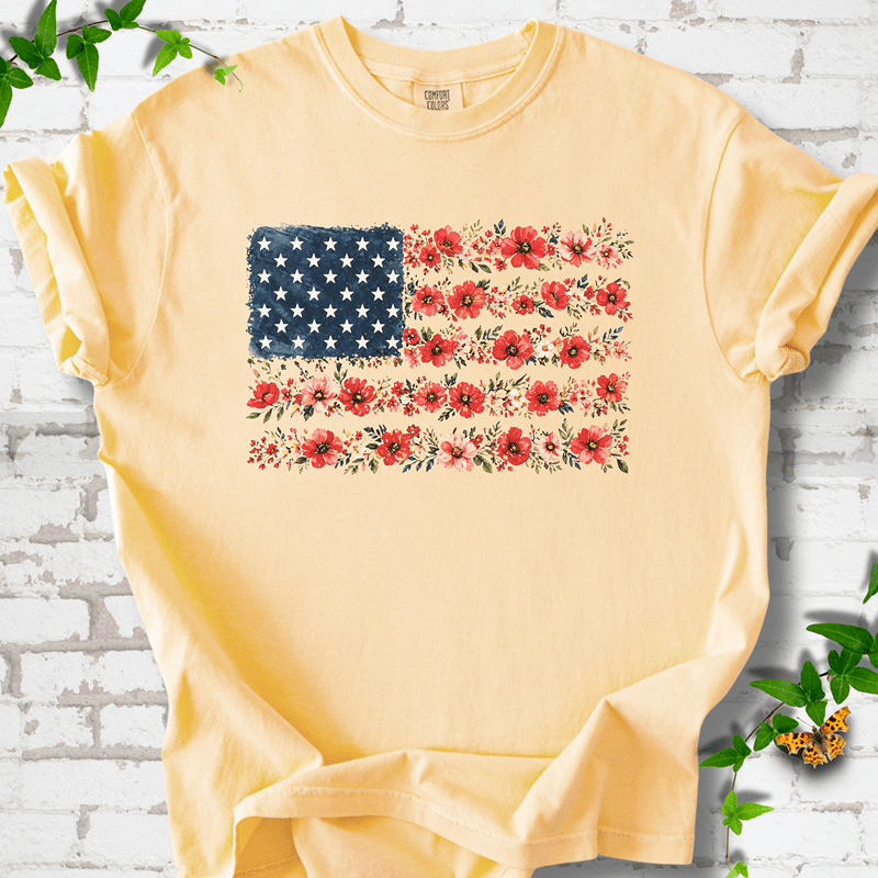 Patriotic Floral Flag T-Shirt