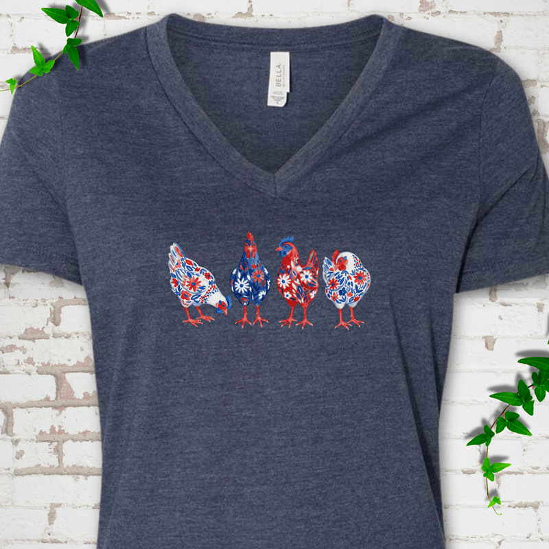 Patriotic Wildflower Chicks V-Neck T-Shirt