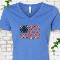 Patriotic Floral Flag V-Neck T-Shirt