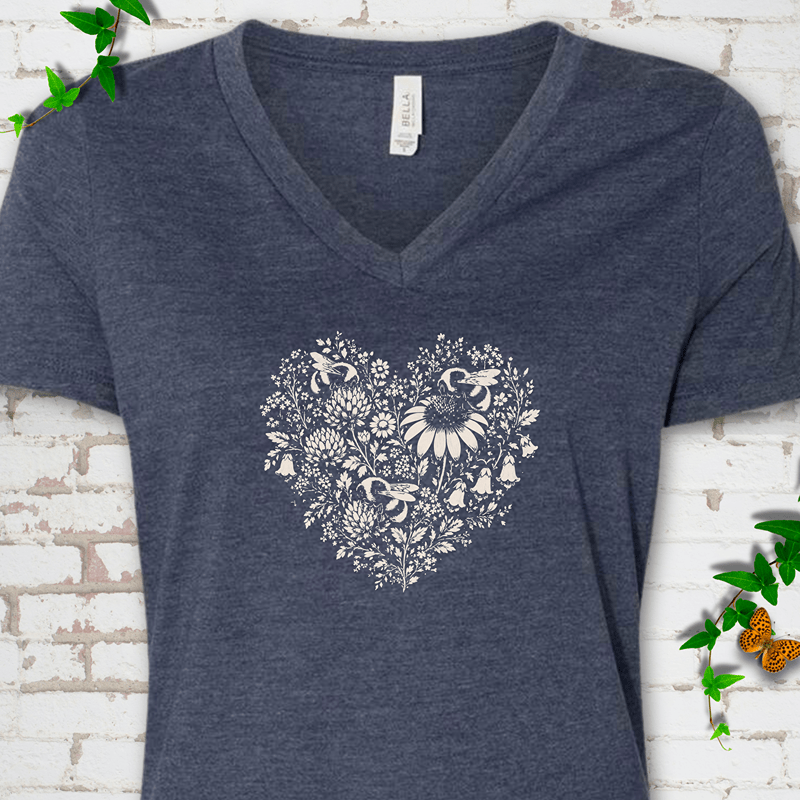 Bee Wildflower Heart V-Neck T-Shirt