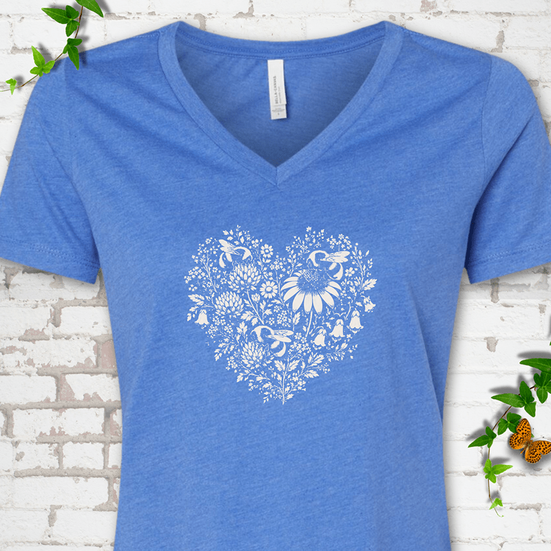 Bee Wildflower Heart V-Neck T-Shirt