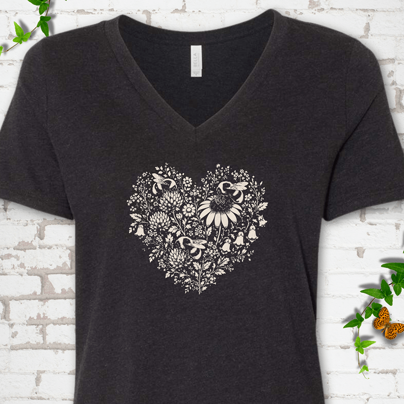 Bee Wildflower Heart V-Neck T-Shirt