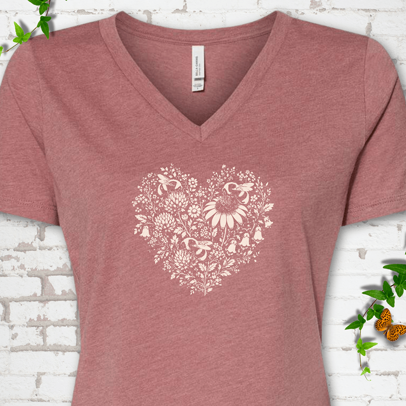 Bee Wildflower Heart V-Neck T-Shirt