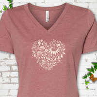 Bee Wildflower Heart V-Neck T-Shirt