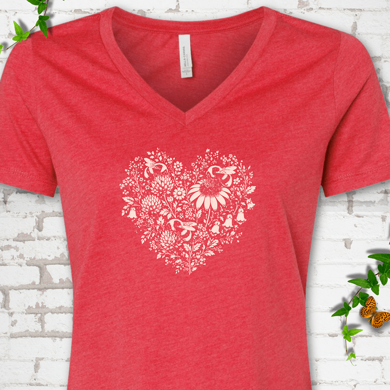 Bee Wildflower Heart V-Neck T-Shirt