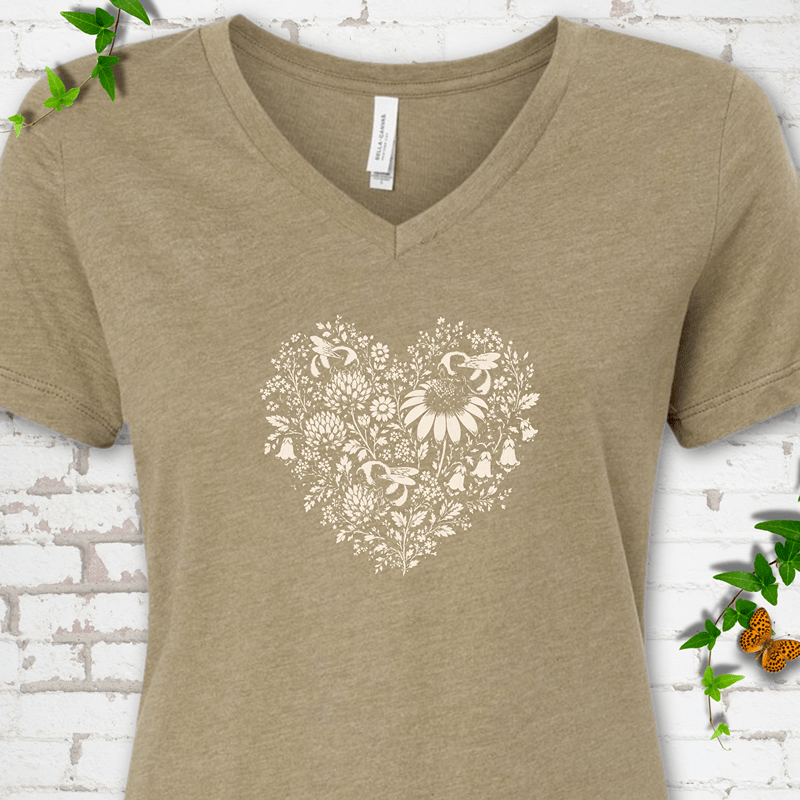 Bee Wildflower Heart V-Neck T-Shirt
