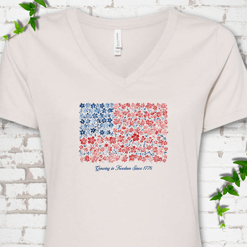 American Flag Wildflower V-Neck T-Shirt