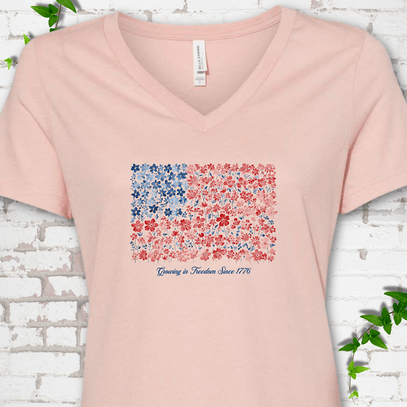 American Flag Wildflower V-Neck T-Shirt