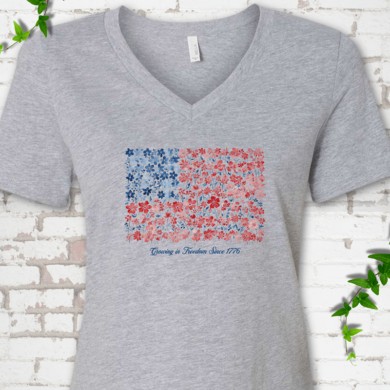 American Flag Wildflower V-Neck T-Shirt