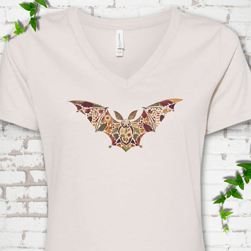 Pressed Flower Bat V-Neck T-Shirt