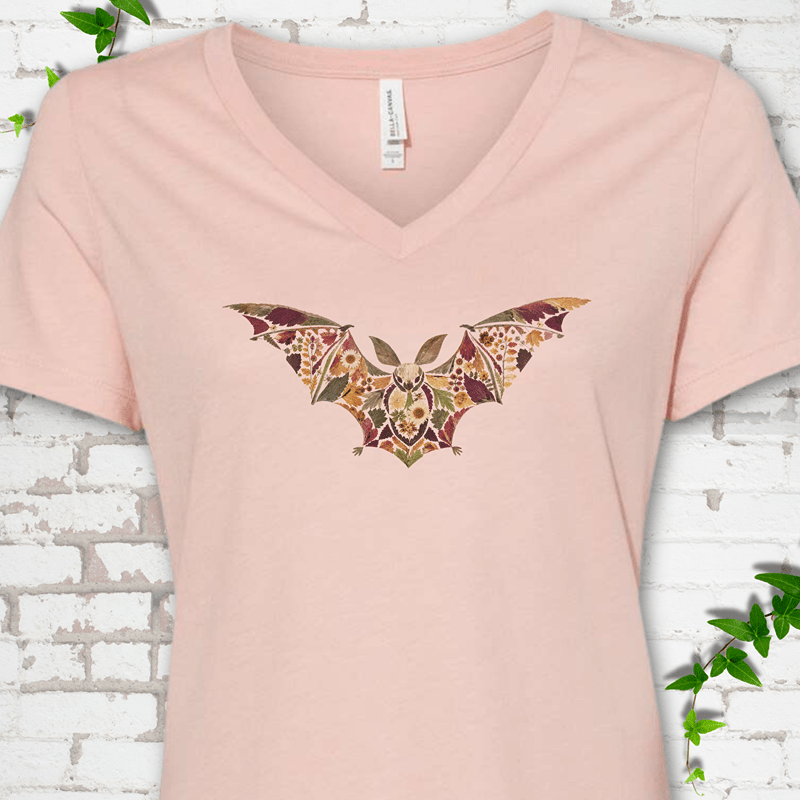Pressed Flower Bat V-Neck T-Shirt