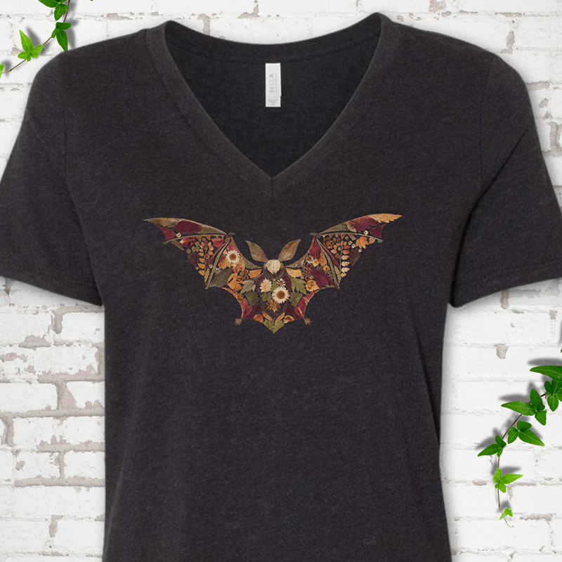 Pressed Flower Bat V-Neck T-Shirt