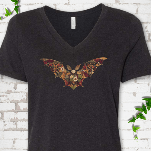 Pressed Flower Bat V-Neck T-Shirt