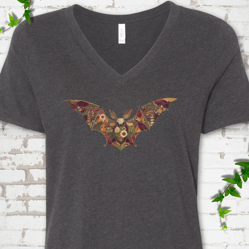 Pressed Flower Bat V-Neck T-Shirt