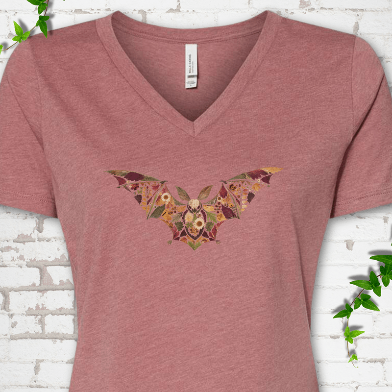 Pressed Flower Bat V-Neck T-Shirt