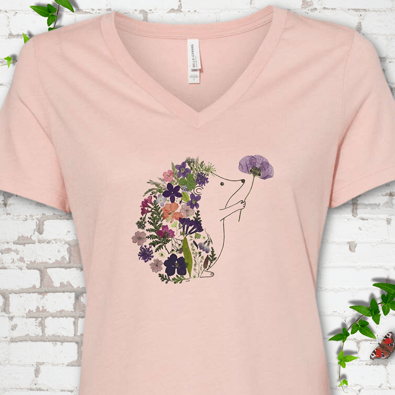 Wildflower Hedgehog V-Neck T-Shirt