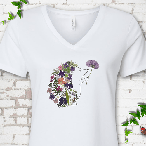 Wildflower Hedgehog V-Neck T-Shirt