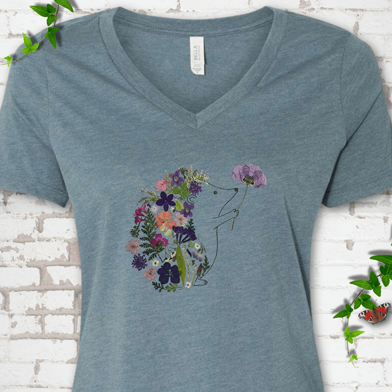 Wildflower Hedgehog V-Neck T-Shirt