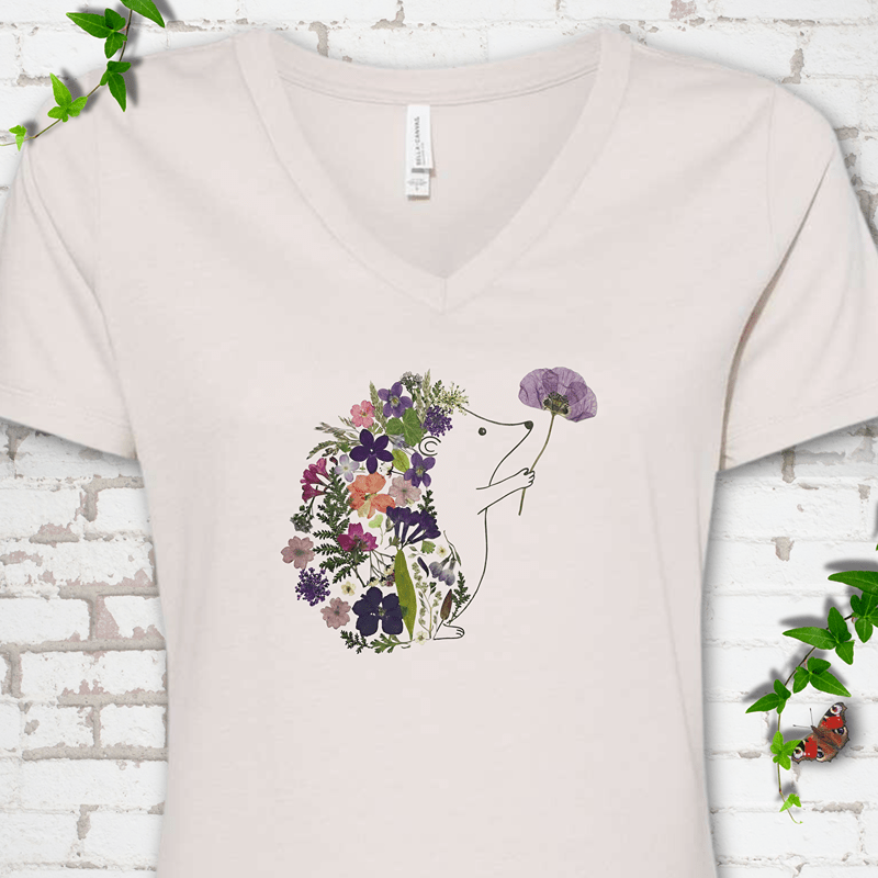 Wildflower Hedgehog V-Neck T-Shirt