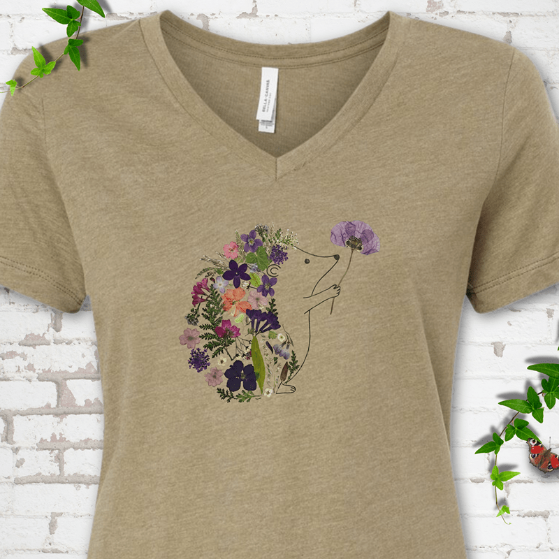 Wildflower Hedgehog V-Neck T-Shirt
