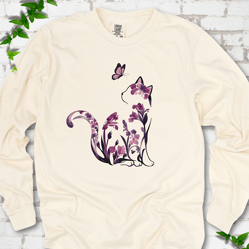 Floral Cat LS T-Shirt