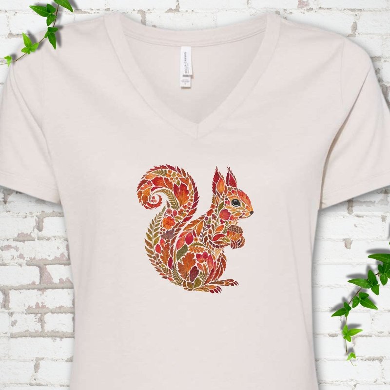 Autumn Squirrel V-Neck T-Shirt