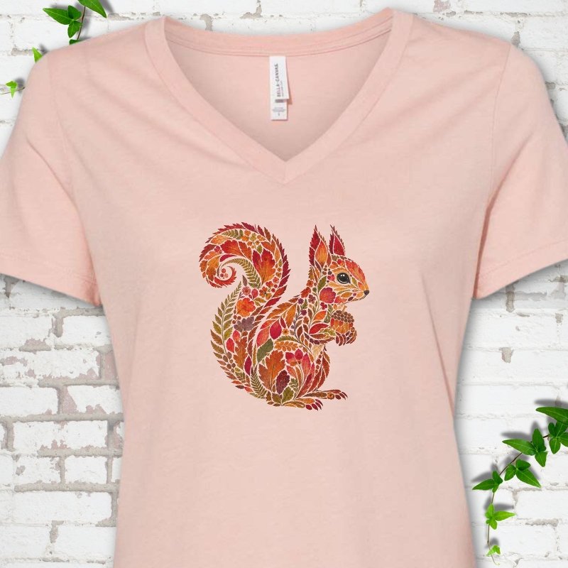 Autumn Squirrel V-Neck T-Shirt