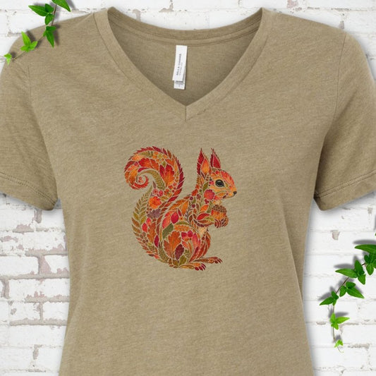 Autumn Squirrel V-Neck T-Shirt