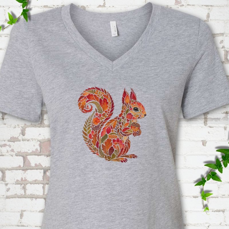 Autumn Squirrel V-Neck T-Shirt