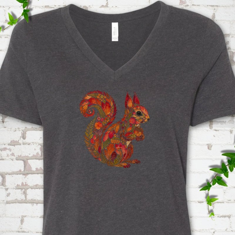 Autumn Squirrel V-Neck T-Shirt