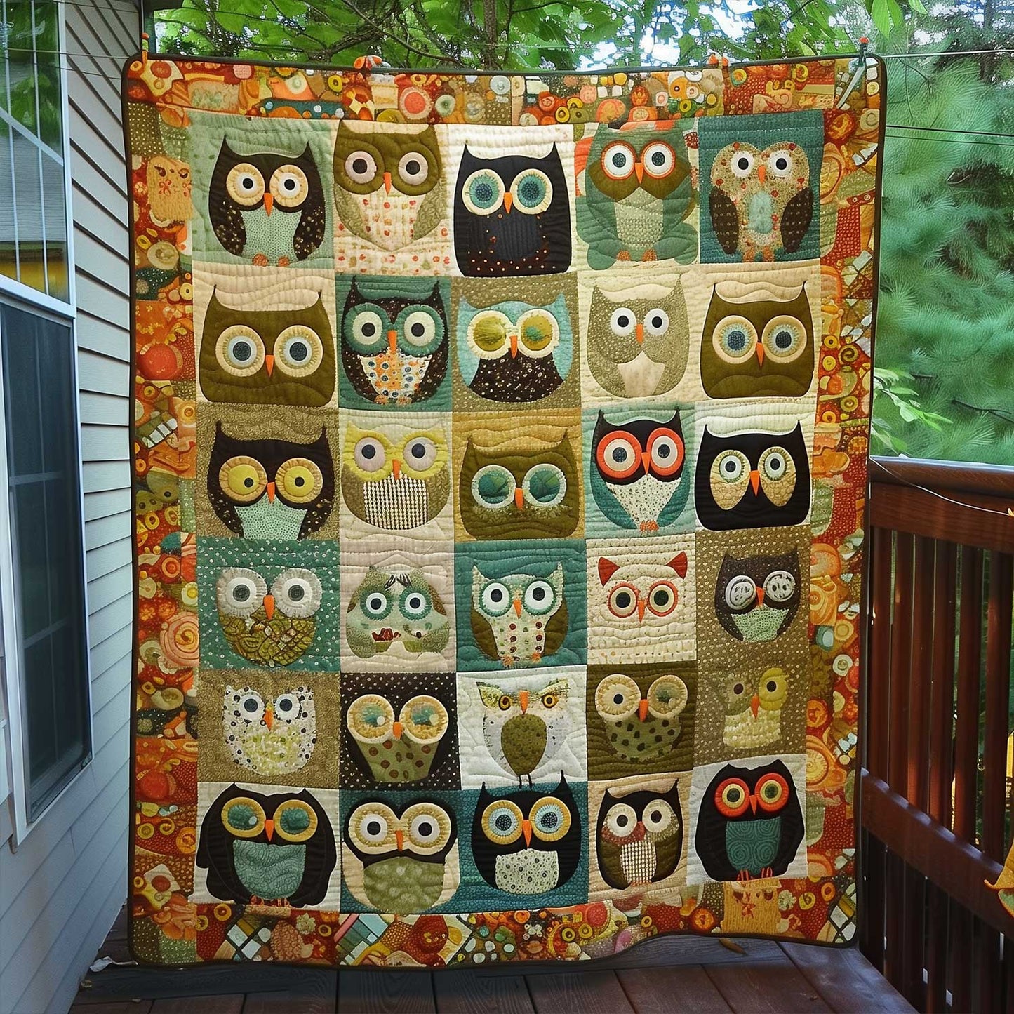Vintage Owl Quilted Blanket - Throw (55" x 60")