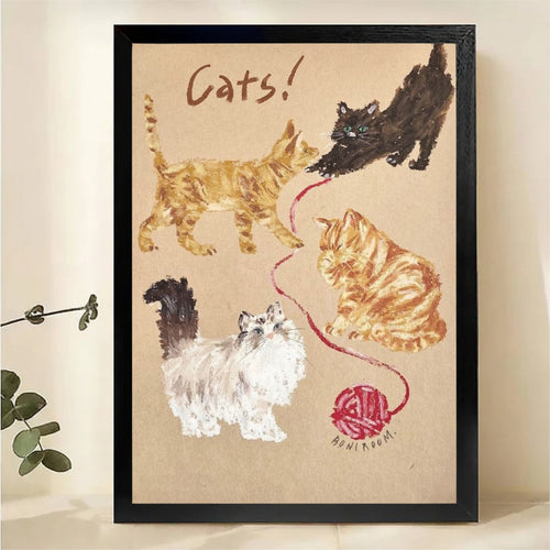 Cats Art Print - Whimsical Cat Illustration Wall Art