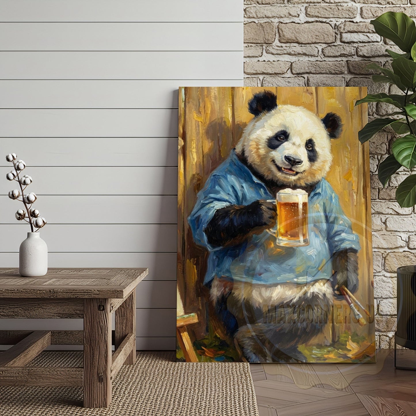 Panda Beer Canvas Wall Art - Funny Animal Pub Decor Print