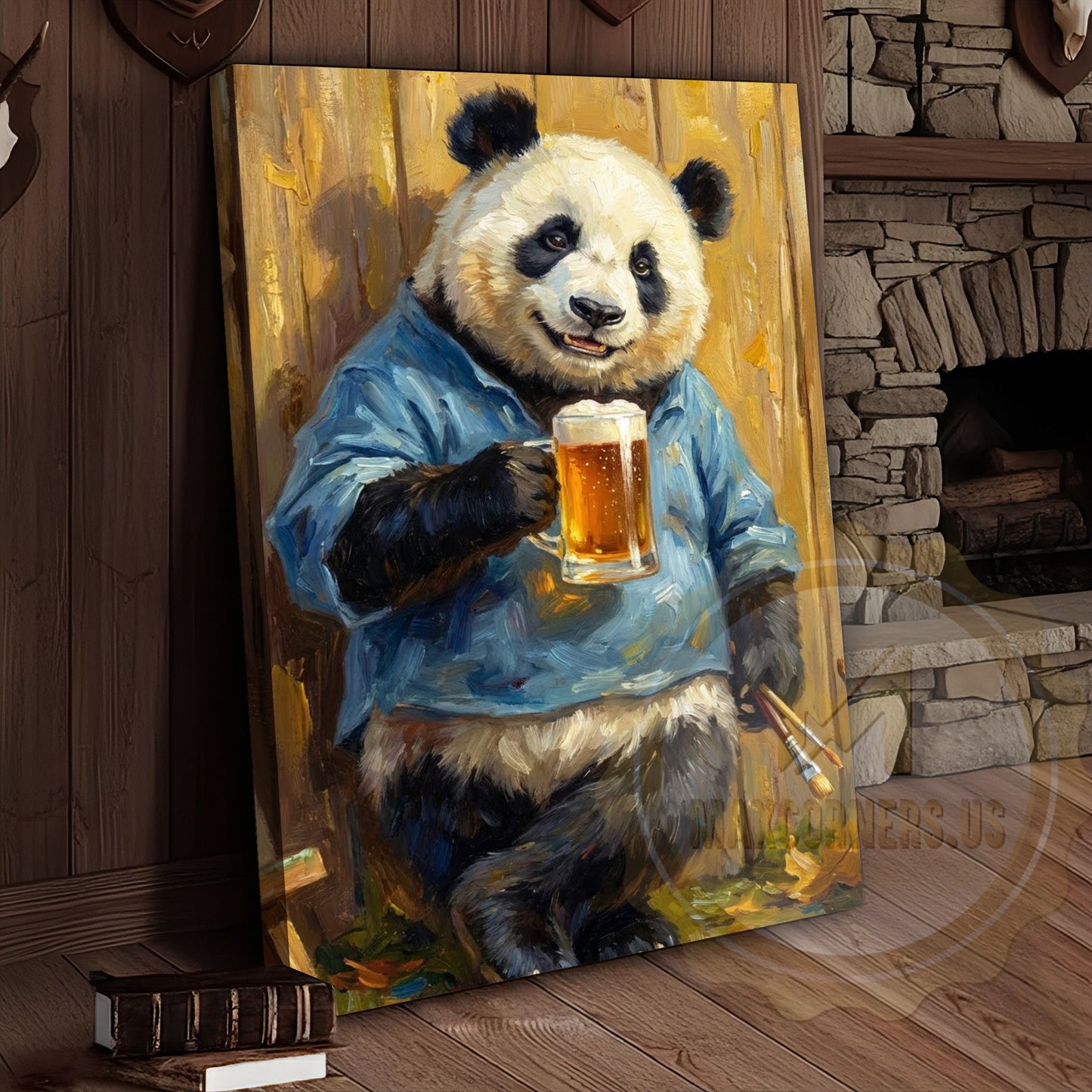 Panda Beer Canvas Wall Art - Funny Animal Pub Decor Print