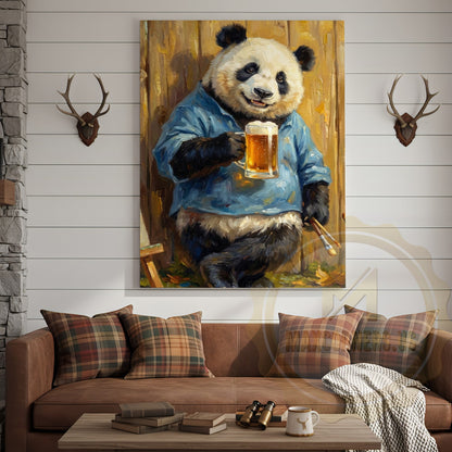 Panda Beer Canvas Wall Art - Funny Animal Pub Decor Print
