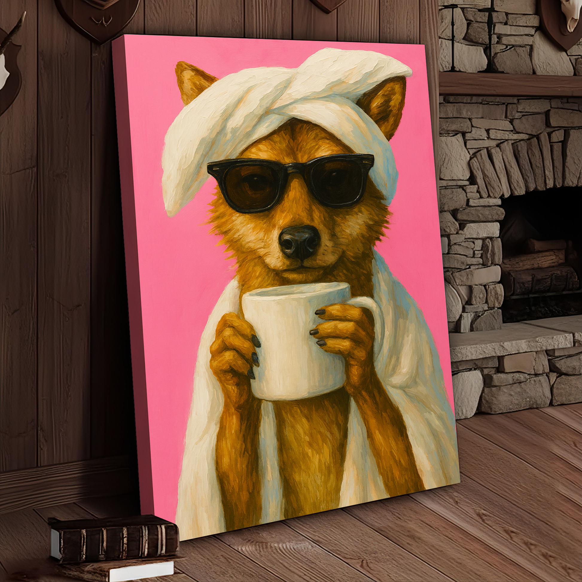 Wolf Morning Coffee 3D Wrapped Canvas Wall Art