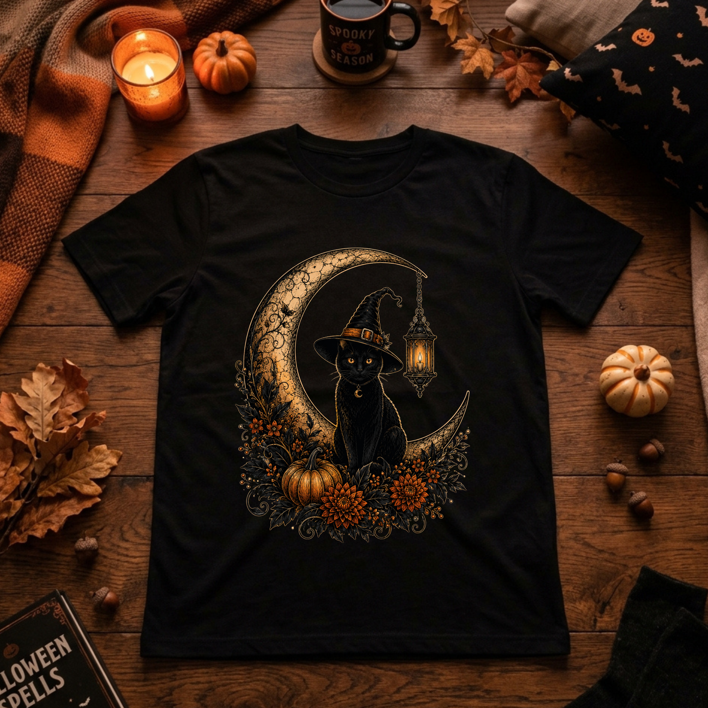 Witchy Cat on Moon Basic Shirt Unisex