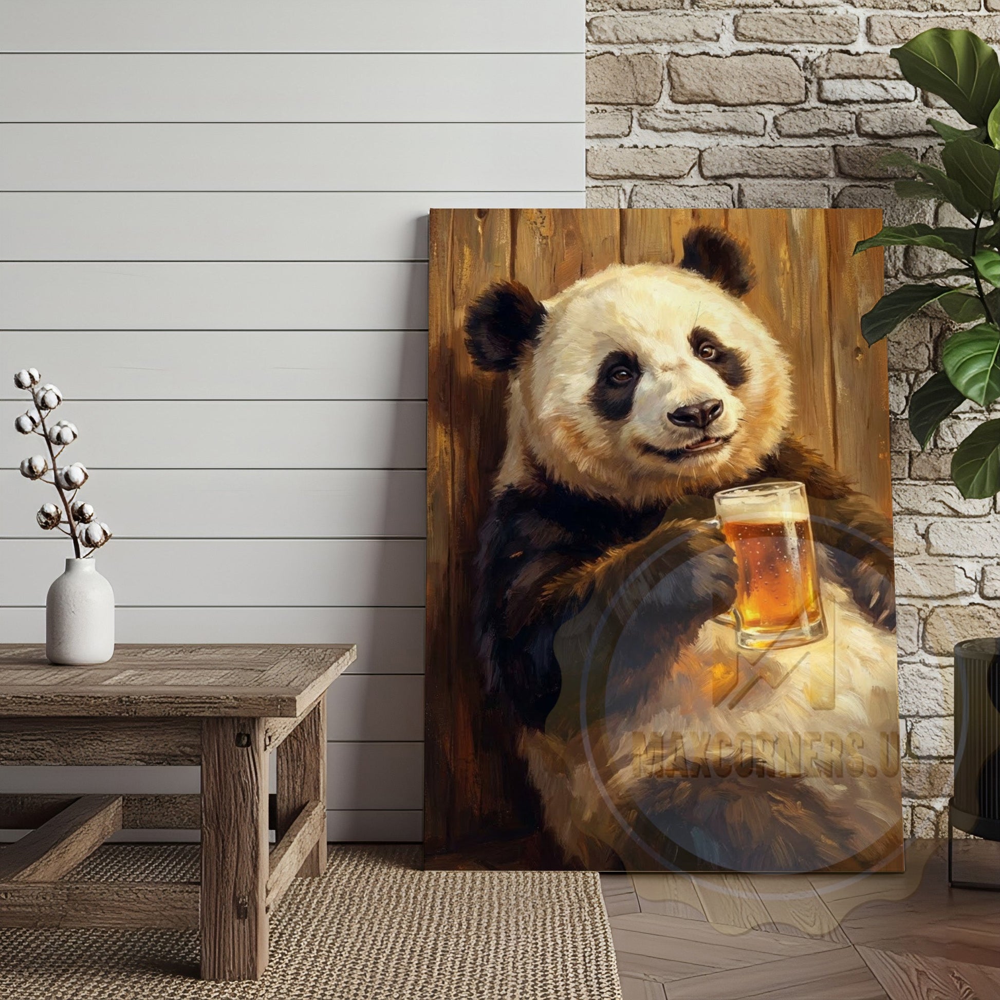Funny Panda Canvas Wall Art - Beer Drinking Panda Humor Print